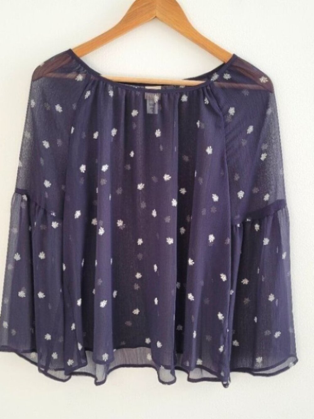 💘Canyon River Blues Sheer Navy and White Long Sleeve Blouse Size Medium